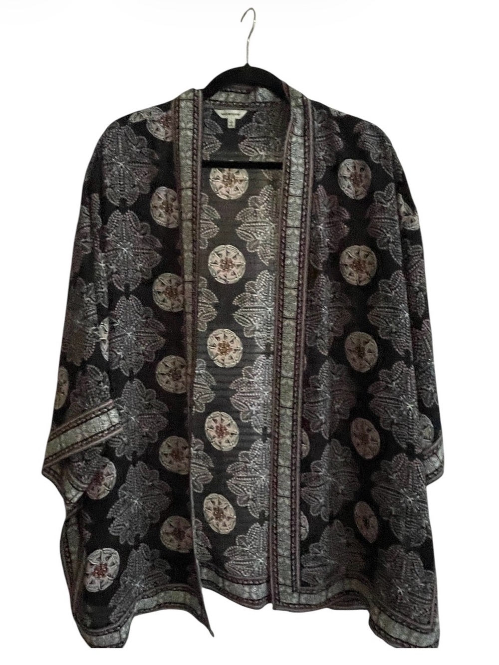 Max Studio - Bohemian Black Printed Open-Front Kimono Jacket